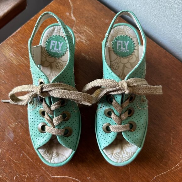 FLY LONDON Ylfa mint green lace up wedge sandals EU 36 / US 5.5-6 - Picture 9 of 9